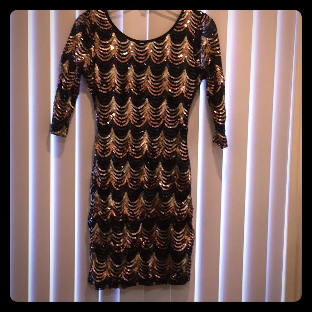 Gold Sequined Black Dress